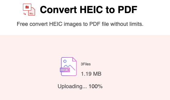 Uploading HEIC Images to PDFgear Online HEIC to PDF Converter